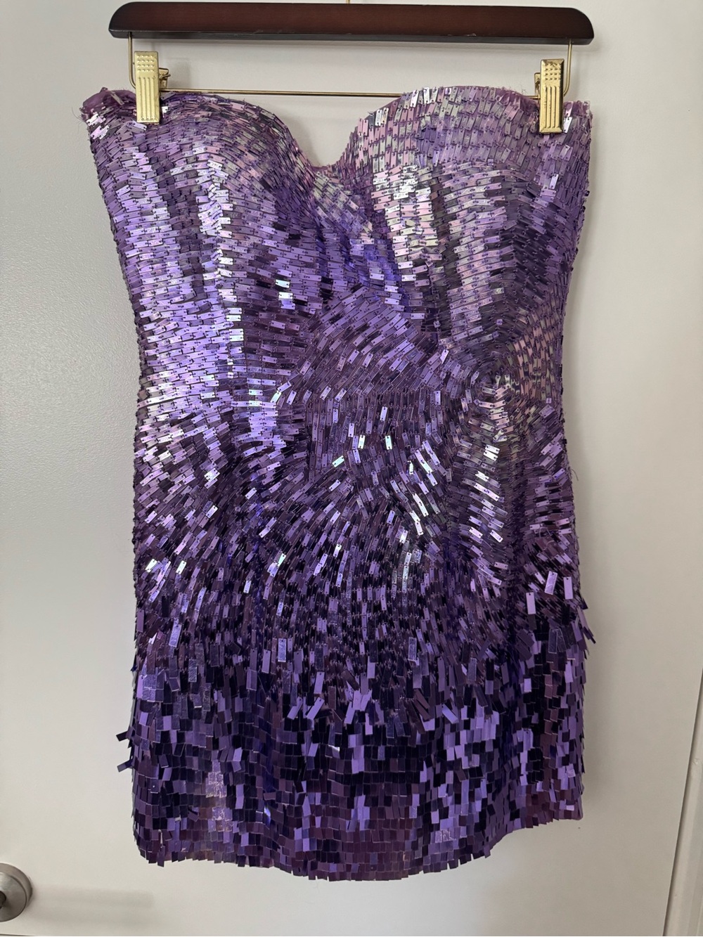 Sherri Hill Purple Sequin Strapless Mini Dress Size 6 - Picture 2 of 10